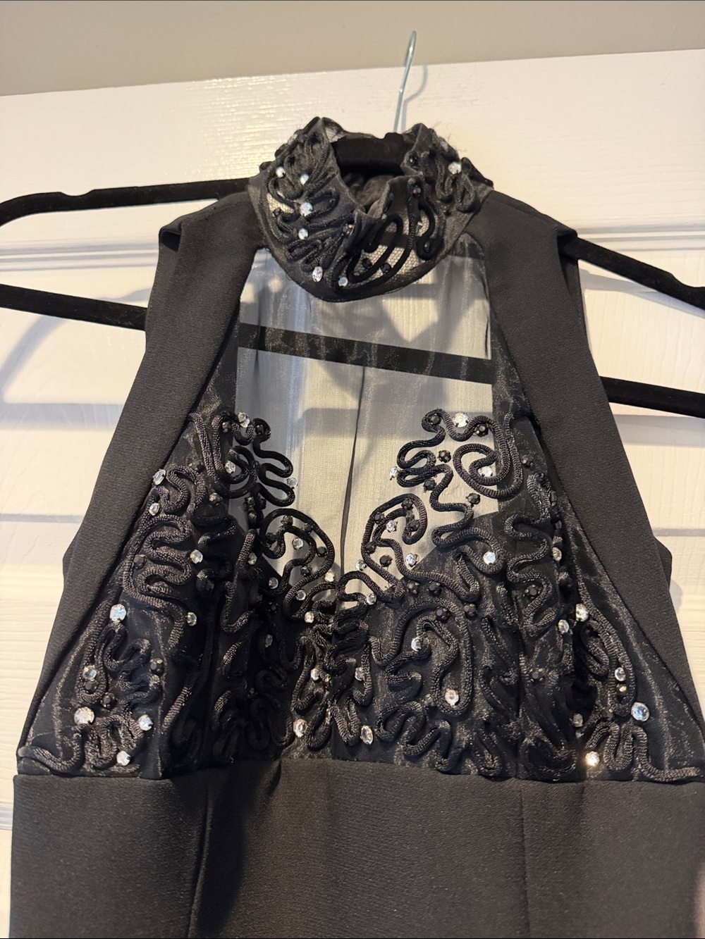 AFTER FIVE  Black Halter Evening Dress with Beaded Mesh Bodice Size 0 - Picture 2 of 12